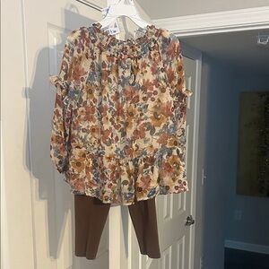 Bonnie Jean Floral Kids Set - Multicolor and Brown